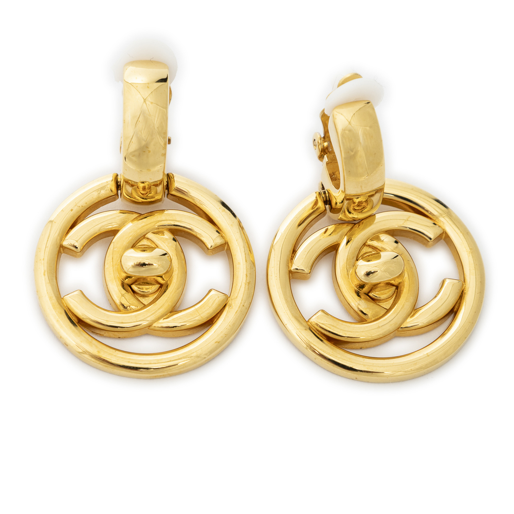Chanel CC Turnlock Dangle Clip On Earrings